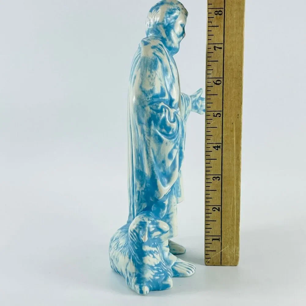 Holland Ceramic Nativity Shepherd Figurine 8.5in Vintage Blue White Creche 1970s